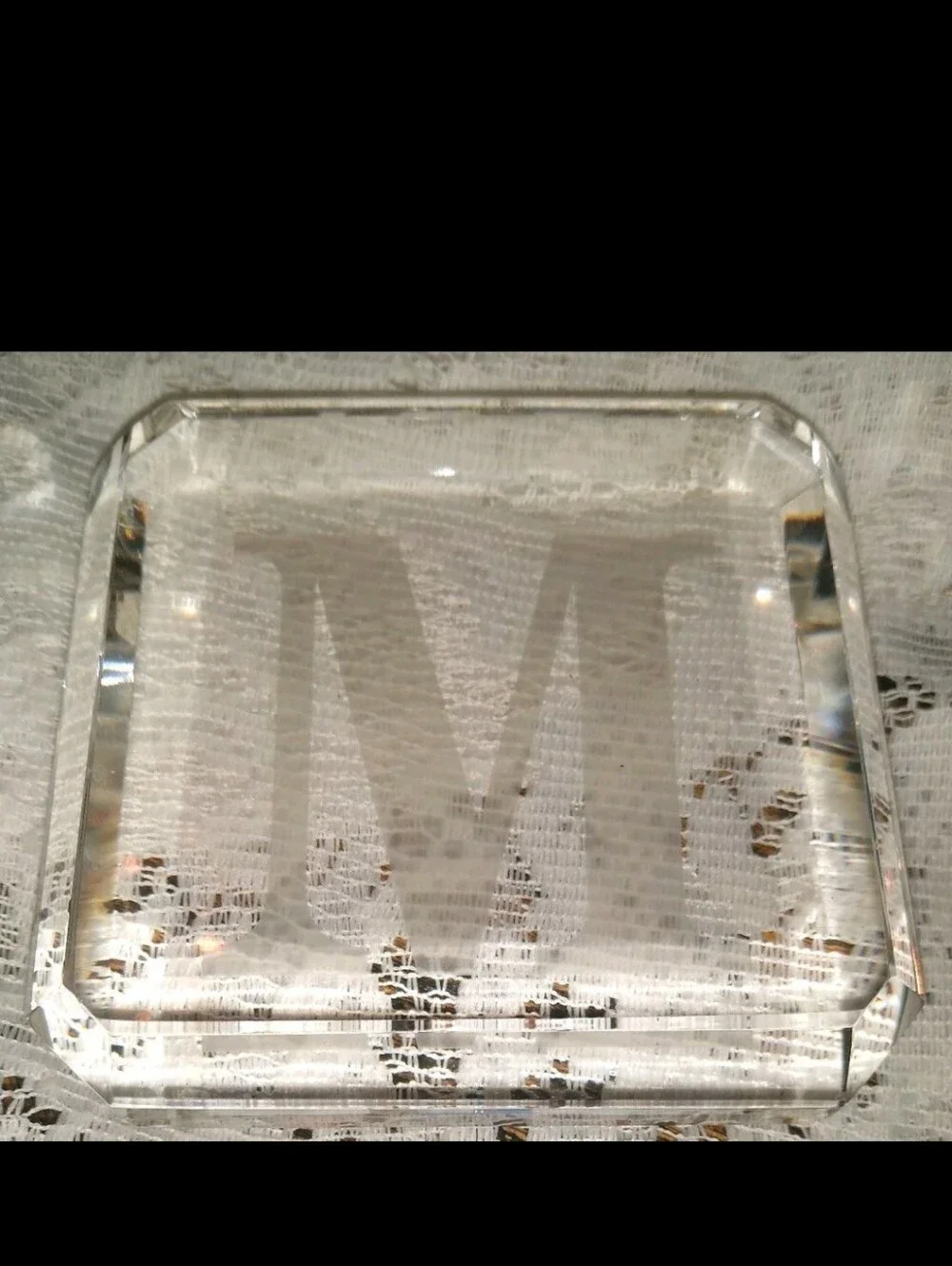 Monogram 'M' Etched Glass Paperweight